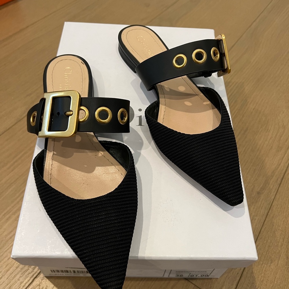 Dior Black Canvas Mules